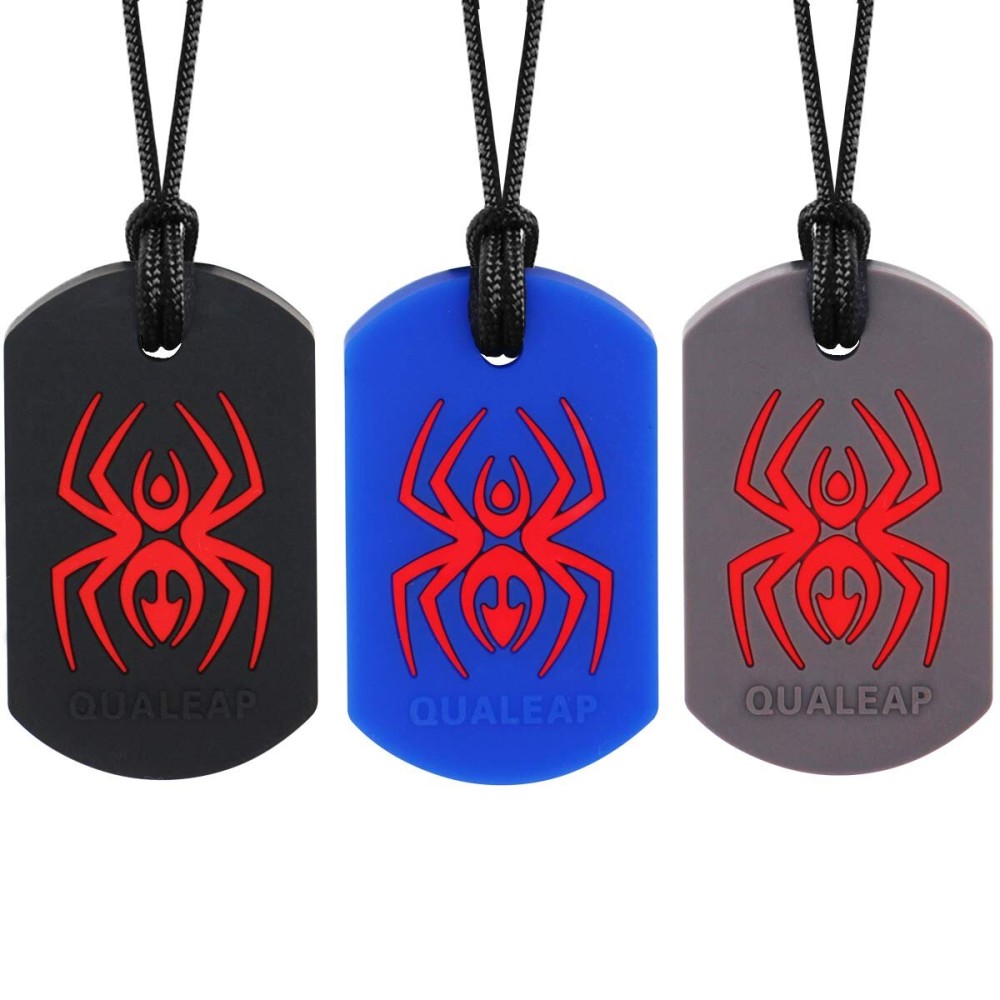 Spider Sensory Chew Necklace for Kids - Chewing Necklace Teething Necklace Teether Necklace Chew Toys - Chewing, Autism Sensory Teether Toy (Standard Firm - Normal Chewer)