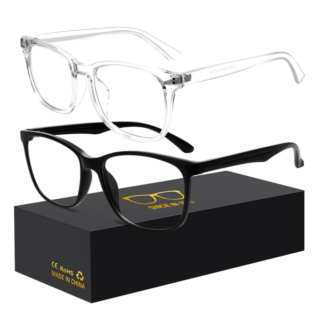 Oilway Blue-Light Blocking Glasses Computer Reading/Gaming/TV/Phones Glasses Fashion Anti Eyestrain UV Glasses for Women Men(H3-Black+Transparent)