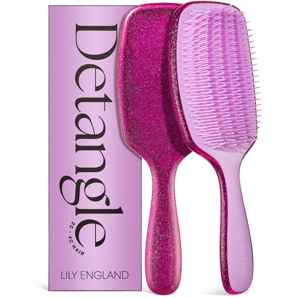 Lily England Curly Detangler Brush for Women - Pain-free Detangling Brush for Wet & Dry Hair With Flexible Bristles - Easy-to-Hold Hairbrush for Women with 3c & 4c Curls - Purple Glitter