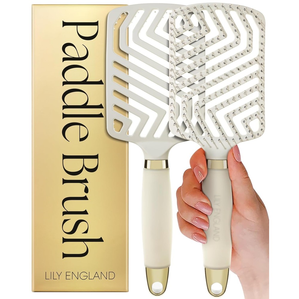 Lily England Paddle Hair Brush for Fine Hair Women - Professional Hairbrush with Vents - Lightweight Thin Detangler with Gel Handle for Comfort-Styling - Beige