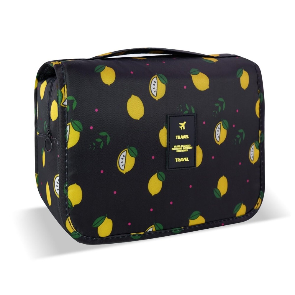 Lcsmaokin Large Capacity Toiletry Bag Travel Bag with Hanging Hook for Men and Women Waterproof Travel Cosmetic Bag Bathroom Storage Bag for Brushes Set,Full-Sized Shampoo,Accessories-Black Lemon