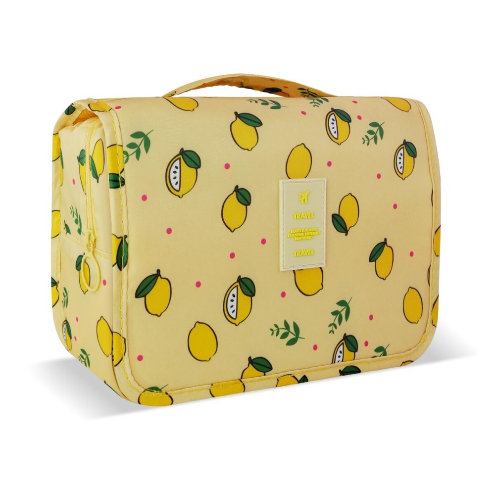 Lcsmaokin Large Capacity Toiletry Bag Travel Bag with Hanging Hook for Men and Women Waterproof Travel Cosmetic Bag Bathroom Storage Bag for Brushes Set,Full-Sized Shampoo,Accessories -Yellow Lemon