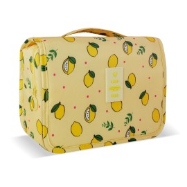 Lcsmaokin Large Capacity Toiletry Bag Travel Bag with Hanging Hook for Men and Women Waterproof Travel Cosmetic Bag Bathroom Storage Bag for Brushes Set,Full-Sized Shampoo,Accessories -Yellow Lemon
