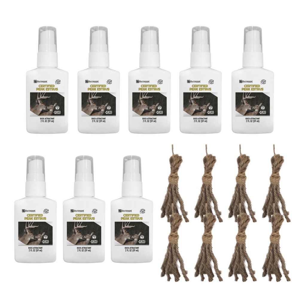 Outdoor Hunting Lab Certified Peak Doe Estrus Spray | 2 oz | 8 Bottles | Doe in Heat Urine for Hunting | Drag N Drip Included | Deer Scents