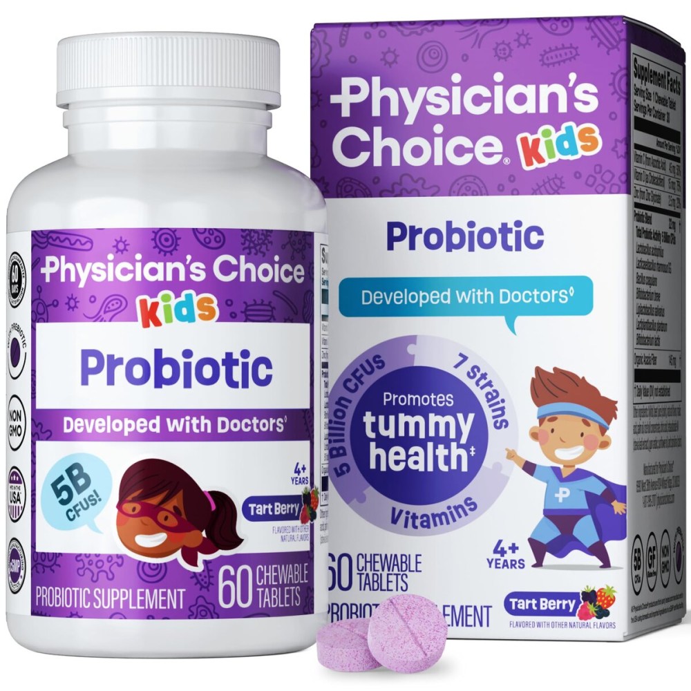 Physician\'s CHOICE Probiotics for Kids - 7 Diverse Strains, Organic Prebiotics, Vitamins & Minerals - Clinically Studied L. Rhamnosus - Immune & Digestive Support - No Sugar or Artificial Dyes - 60ct