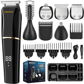 PRITECH Beard Trimmer for Men,6 in 1 Hair Clippers Kit, Precision Cordless Grooming Kit Waterproof IPX6 for Beard, Hair, Body, Nose, Ear, with Foil Razor (Black)