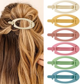 French Concord Hair Clips Claw - 6Pcs Side Slid Flat Hair Clips for Volume Strong Hold No Slip Grip Hair Claw Clips for Women Girls Thick Thin Hair (Matte Bright Oval(Medium,3.35 inches, 4.7 inches))