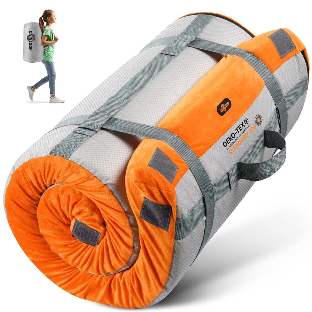 GAIALOOP 3 Inch Memory Foam Camping Mattress, Dual Layer Thick Sleeping Camp Pad for Car Tent Cot, Roll-Up Portable Glamping Floor Bed for Guests Sleepover[Kid: 62 * 23 * 3]