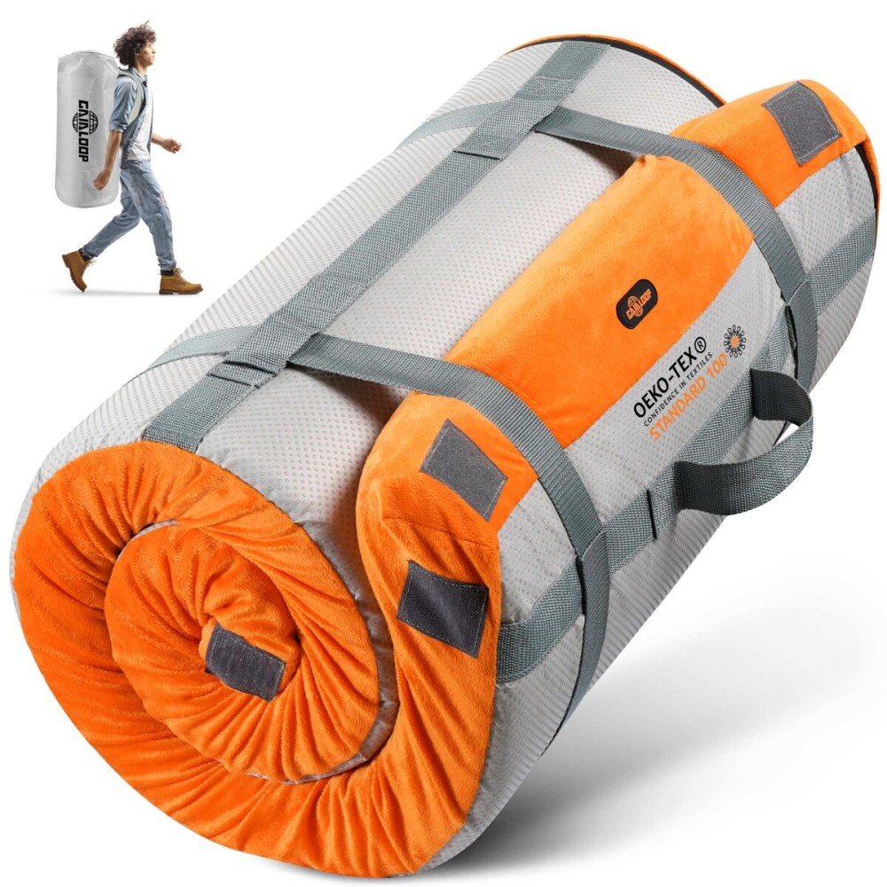 GAIALOOP 3 Inch Memory Foam Camping Mattress, Dual Layer Thick Sleeping Camp Pad for Car Tent Cot, Roll-Up Portable Glamping Floor Bed for Guests Sleepover[Cot: 72 * 24 * 3]