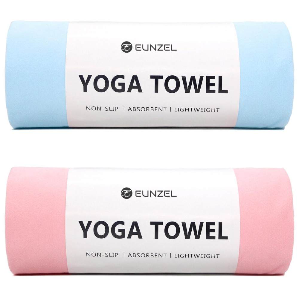 Eunzel 2 Pack Hot Yoga Towel Non Slip Yoga Mat Towel Non-Slip Sweat Absorbent Microfiber Towel for Hot Yoga, Pilates and Workout 72 x 26.5, Pink/Blue