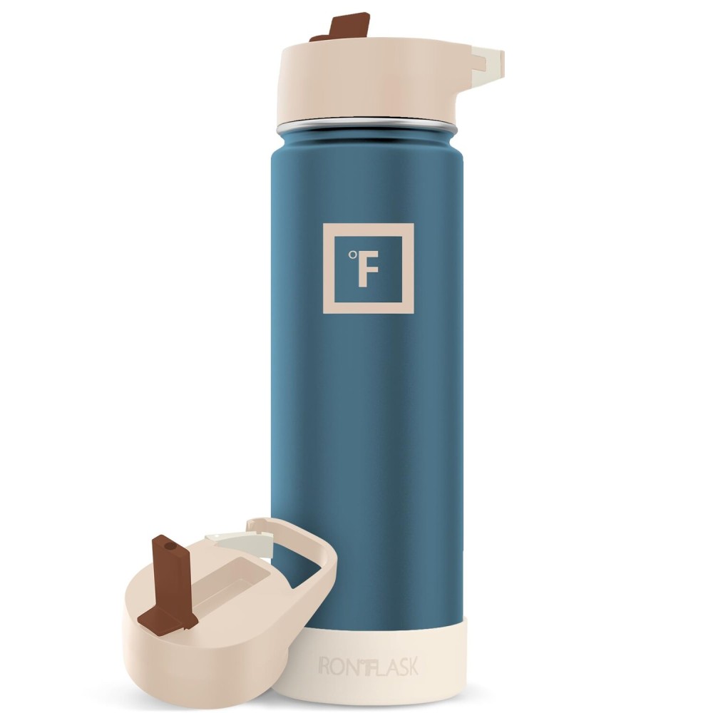 IRON FLASK Camping & Hiking Hydration Flask with Straw, Wide Mouth Insulated Stainless Steel Sports Water Bottle - 22 oz Desert Oasis