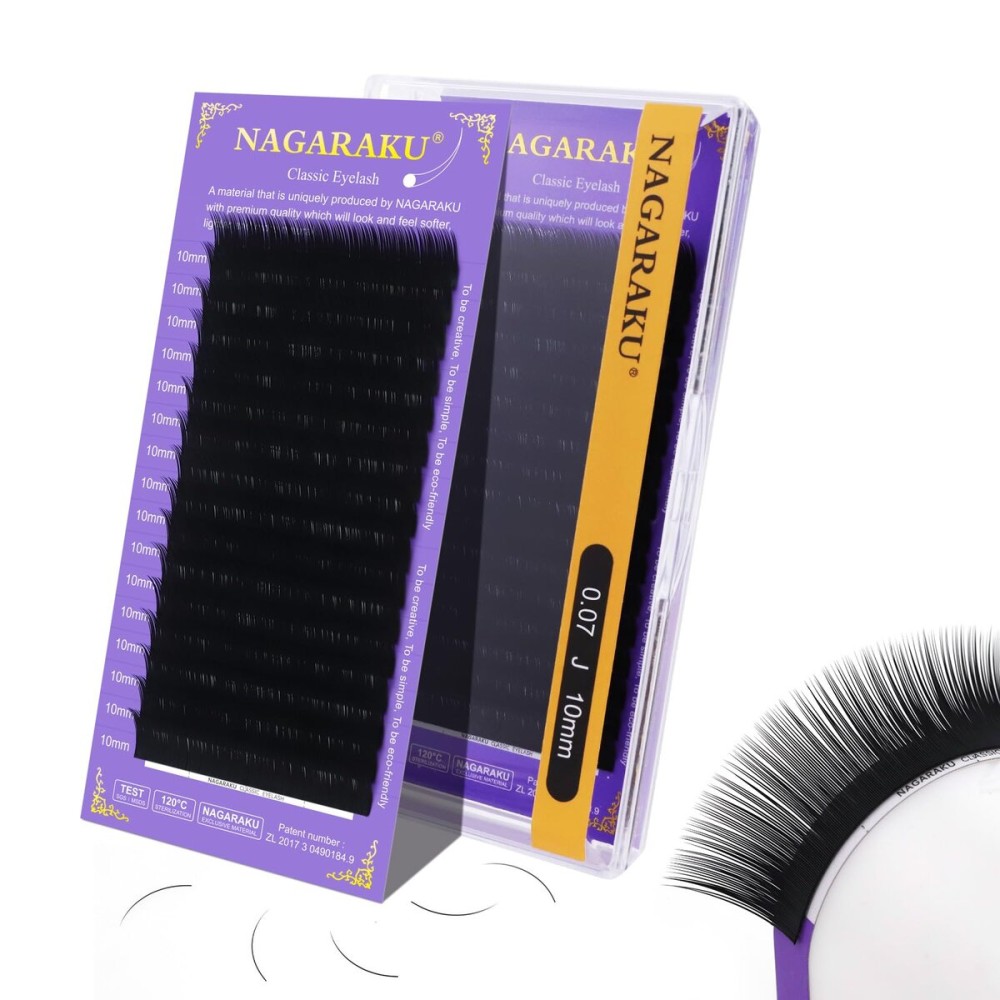 NAGARAKU Eyelash Extensions Individual Lashes Extensions Classic Lash Matte Black 16 Rows Soft Natural Matte Black Professional Beauty Salon Lash Supplies -0.07J 10mm