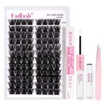 FADLASH Eyelash Extension Kit Lash Clusters Mix Tray Thin Band DIY Lash Extension Kit with Lash Bond and Seal Lash Tweezers Eyelash Applicator Tool Individual Lashes(F2-0.07D-15-20mm Kit)