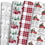 PlandRichW Christmas Wrapping Paper Folded 12 sheets for Kids Adults, 20 x 29 Inches Gift Wrap Paper Plaid, Barn, Red Truck, Moose, Woodland Scenes Designs