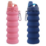 YCTMALL Collapsible Water Bottles Two Pack Travel Sports Portable Sport Water Bottle comes with mountaineering Buckle 500ml silicone Water-proof camping water bottle (Dark Blue and Pink Color)