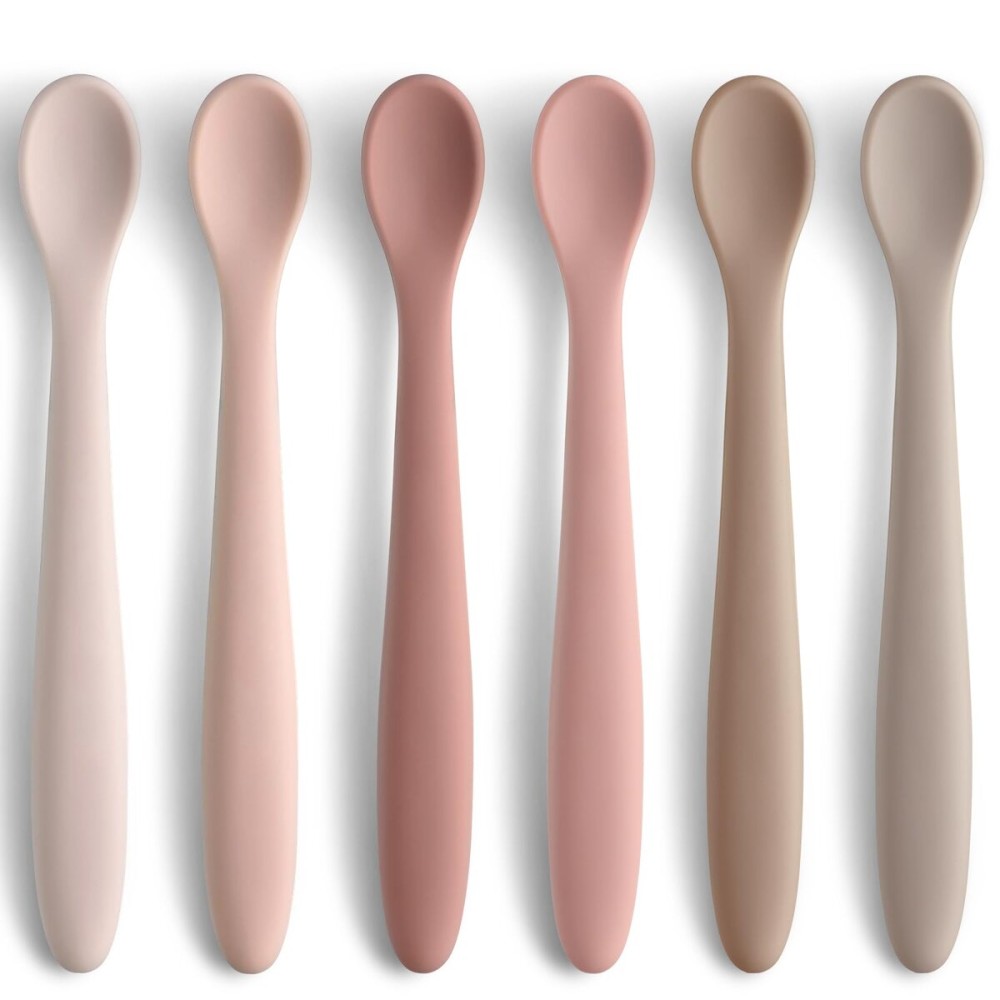 Silicone Baby Feeding Spoons, Training Spoon Self-feeding, First Stage Infant Soft-Tip Easy on Gums, Utensils Supplies, Dishwasher & Boil-proof, 6 Pack