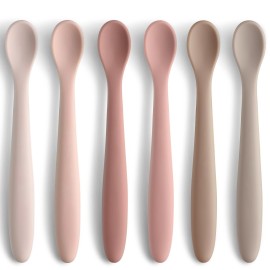 Silicone Baby Feeding Spoons, Training Spoon Self-feeding, First Stage Infant Soft-Tip Easy on Gums, Utensils Supplies, Dishwasher & Boil-proof, 6 Pack