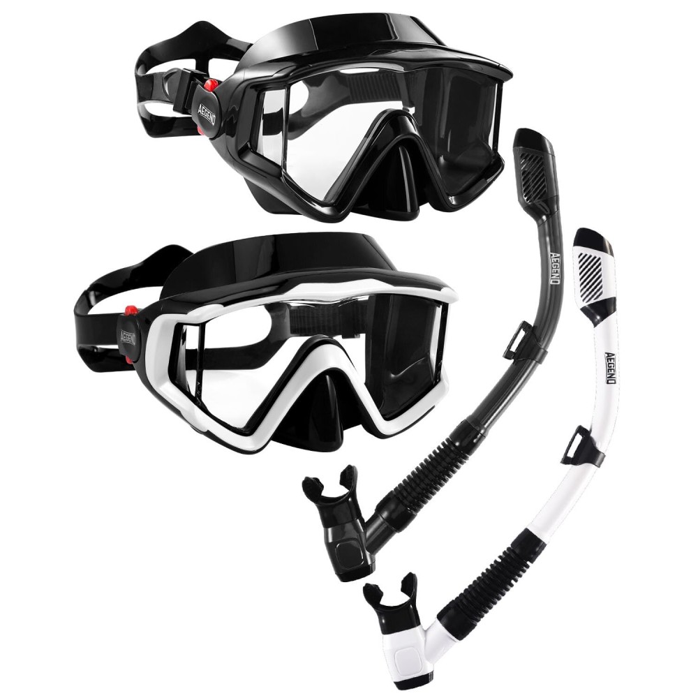 Aegend 2 Pack Snorkeling Gear for Adults, Dry Snorkel Set Panoramic View Enhanced Anti-Leak and Anti-Fog Technology, Adjustable Strap for Snorkeling Scuba Diving Swimming with Mesh Bag