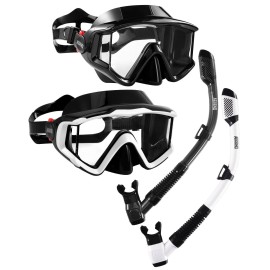 Aegend 2 Pack Snorkeling Gear for Adults, Dry Snorkel Set Panoramic View Enhanced Anti-Leak and Anti-Fog Technology, Adjustable Strap for Snorkeling Scuba Diving Swimming with Mesh Bag