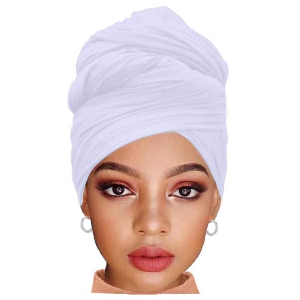 ZRQ 1 Pieces White Stretch Hijab Extra Long Solid Color African Shawl Hair Scarfs Jersey Turban Fashion Head Scarf Soft Head Wraps for Black Women