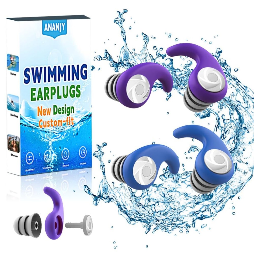 Waterproof Swimming Ear Plugs for Adults - 2 Pairs of Reusable Soft Silicone Swim Earplugs,Perfect for Surfing, Diving,Pool,Showering and Other Water Sports - Keep Water Out and Ear Protection