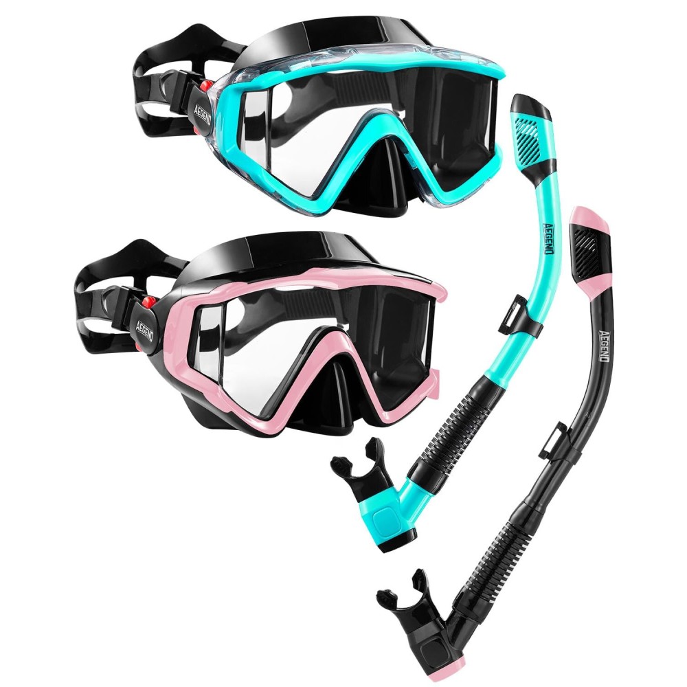 Aegend 2 Pack Snorkeling Gear for Adults, Dry Snorkel Set Panoramic View Enhanced Anti-Leak and Anti-Fog Technology, Adjustable Strap for Snorkeling Scuba Diving Swimming with Mesh Bag