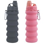 YCTMALL Collapsible Water Bottles Two Pack Travel Sports Portable Sport Bottle comes with mountaineering Buckle 500ml Silicone Water-proof Camping Bottle (Pink and Grey Color)