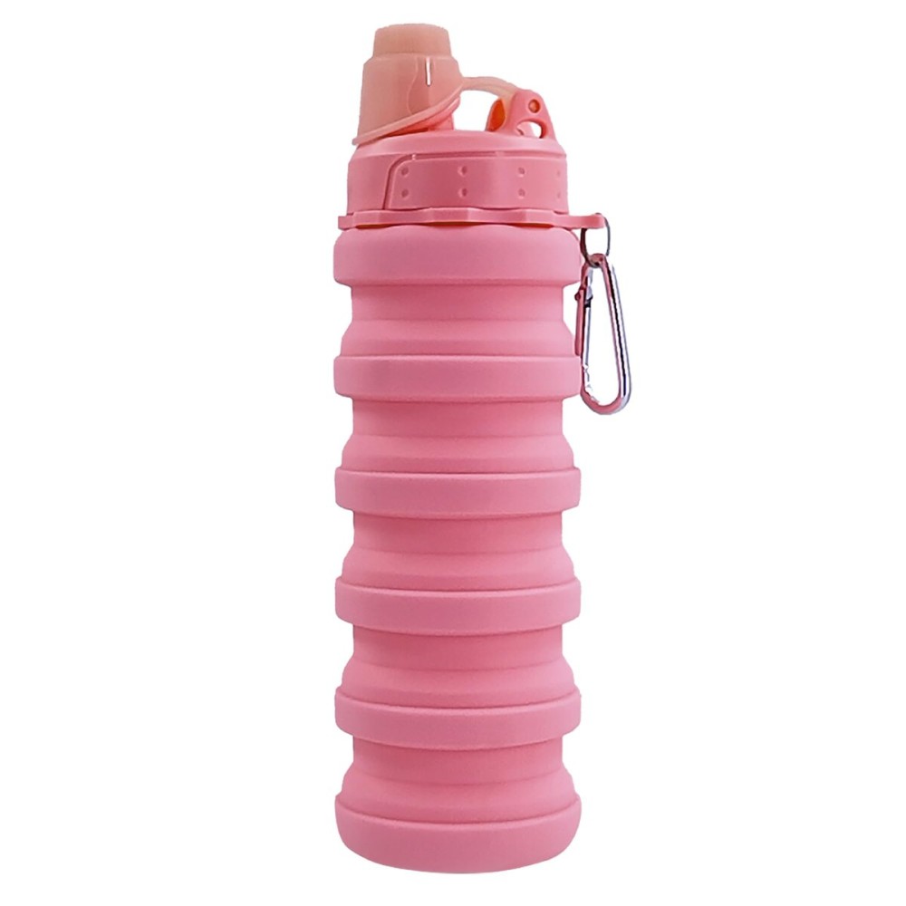 YCTMALL Collapsible Water Bottles Travel Sports Portable Sport Water Bottle comes with mountaineering Buckle 500ml silicone Water-proof camping water bottle (Pink Color)