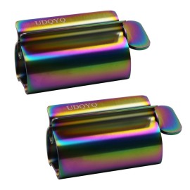 Toothpaste Squeezer - Metal Tube Squeezer Stainless Steel Tube Wringer UDQYQ Toothpaste seat Holder Stand (Iridescent)