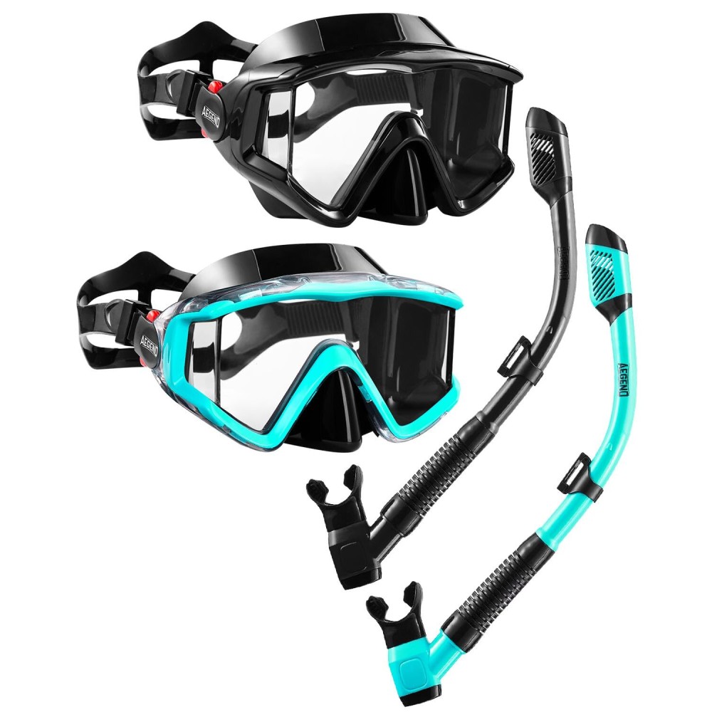 Aegend 2 Pack Snorkeling Gear for Adults, Dry Snorkel Set Panoramic View Enhanced Anti-Leak and Anti-Fog Technology, Adjustable Strap for Snorkeling Scuba Diving Swimming with Mesh Bag