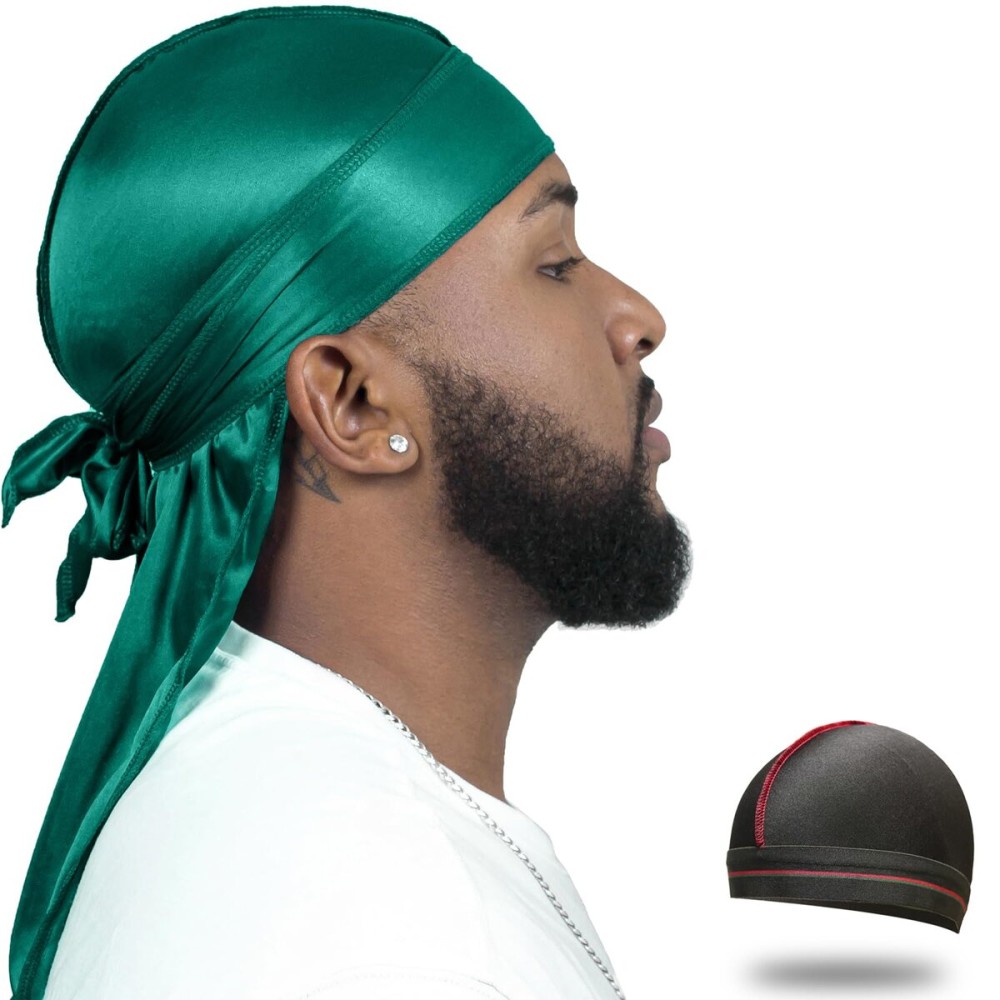 ForceWave Silky Durag for Men Wave Cap Satin Dorag for Men Women 360 Wave (Dark Cyan)