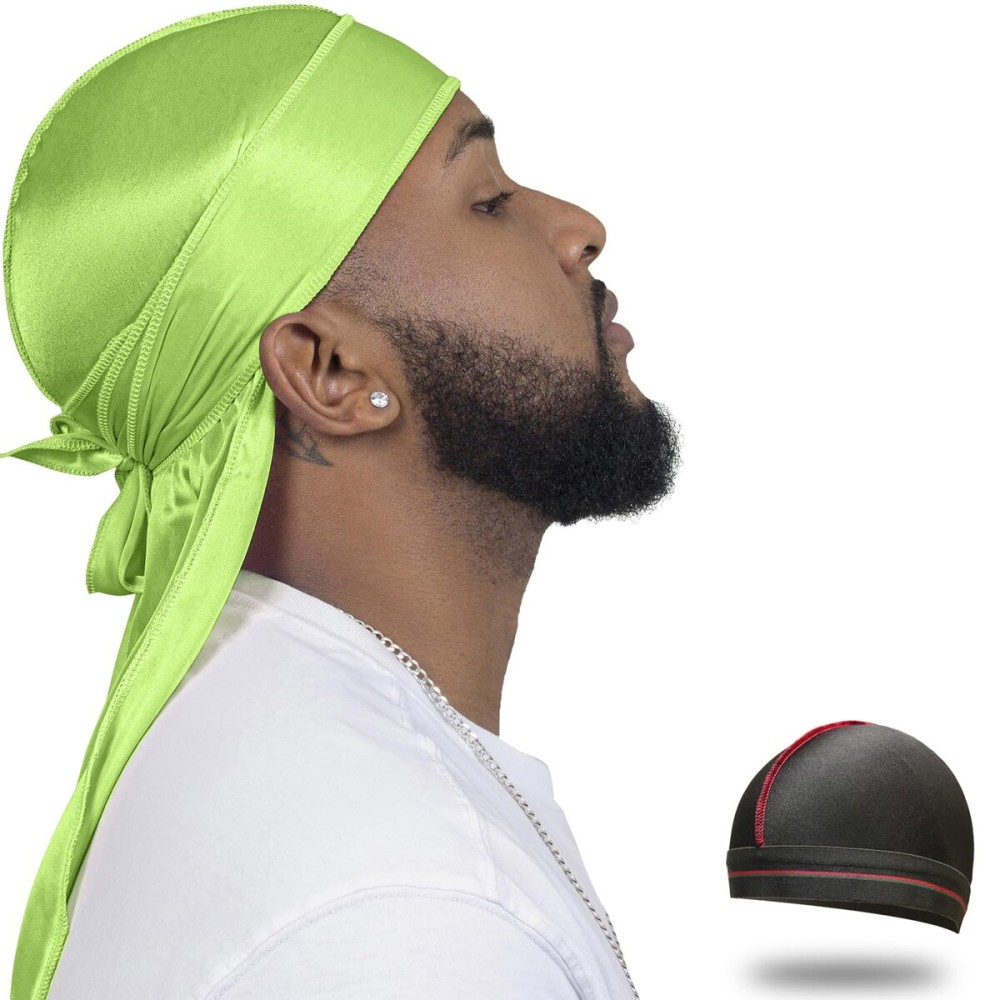 ForceWave Silky Durag for Men Wave Cap Satin Dorag for Men Women 360 Wave (Lime Green)