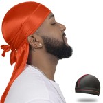 ForceWave Silky Durag for Men Wave Cap Satin Dorag for Men Women 360 Wave (Orange)