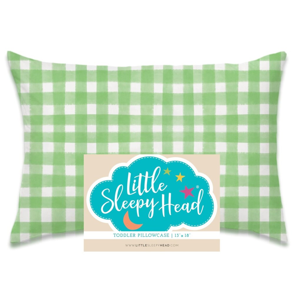 Little Sleepy Head Toddler Pillowcase, 100% Cotton & Hypoallergenic Pillow Case for Toddler Pillow, Snug Fit Envelope Pillowcase, 13x18 Pillowcase, Pilllow Sold Separately (Gingham Green)