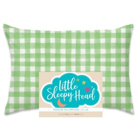 Little Sleepy Head Toddler Pillowcase, 100% Cotton & Hypoallergenic Pillow Case for Toddler Pillow, Snug Fit Envelope Pillowcase, 13x18 Pillowcase, Pilllow Sold Separately (Gingham Green)