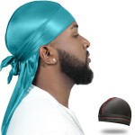 ForceWave Silky Durag for Men Wave Cap Satin Dorag for Men Women 360 Wave (Turquoise)