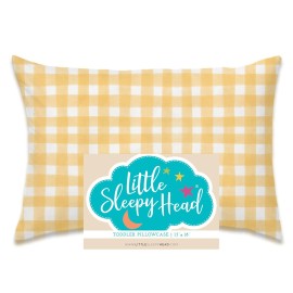 Little Sleepy Head Toddler Pillowcase, 100% Cotton & Hypoallergenic Pillow Case for Toddler Pillow, Snug Fit Envelope Pillowcase, 13x18 Pillowcase, Pilllow Sold Separately (Gingham Yellow)