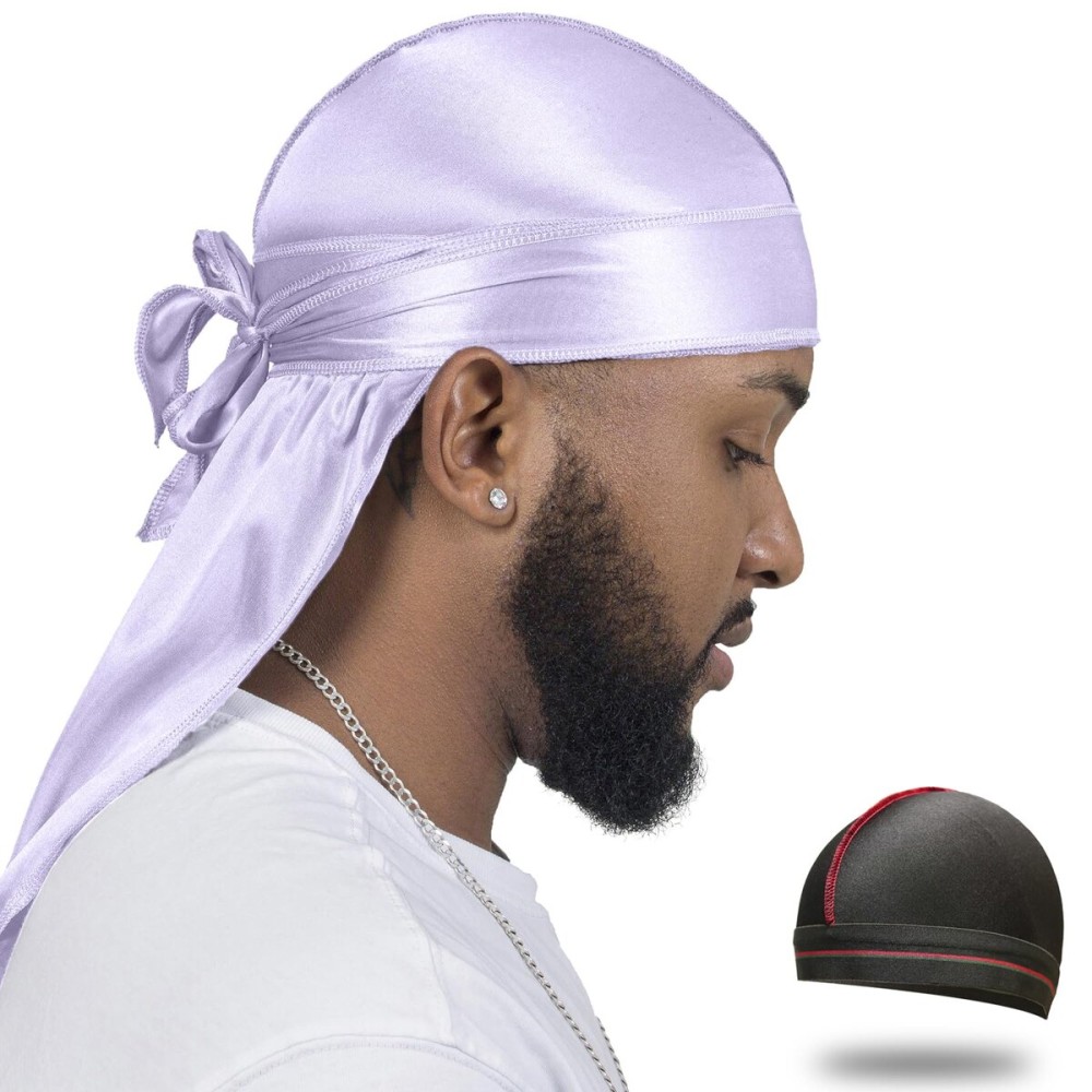 ForceWave Silky Durag for Men Wave Cap Satin Dorag for Men Women 360 Wave (Lilac)