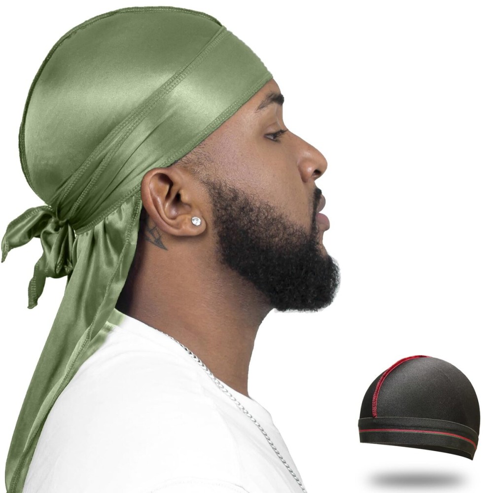 ForceWave Silky Durag for Men Wave Cap Satin Dorag for Men Women 360 Wave (Sage)