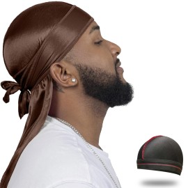 ForceWave Silky Durag for Men Wave Cap Satin Dorag for Men Women 360 Wave (Brown)