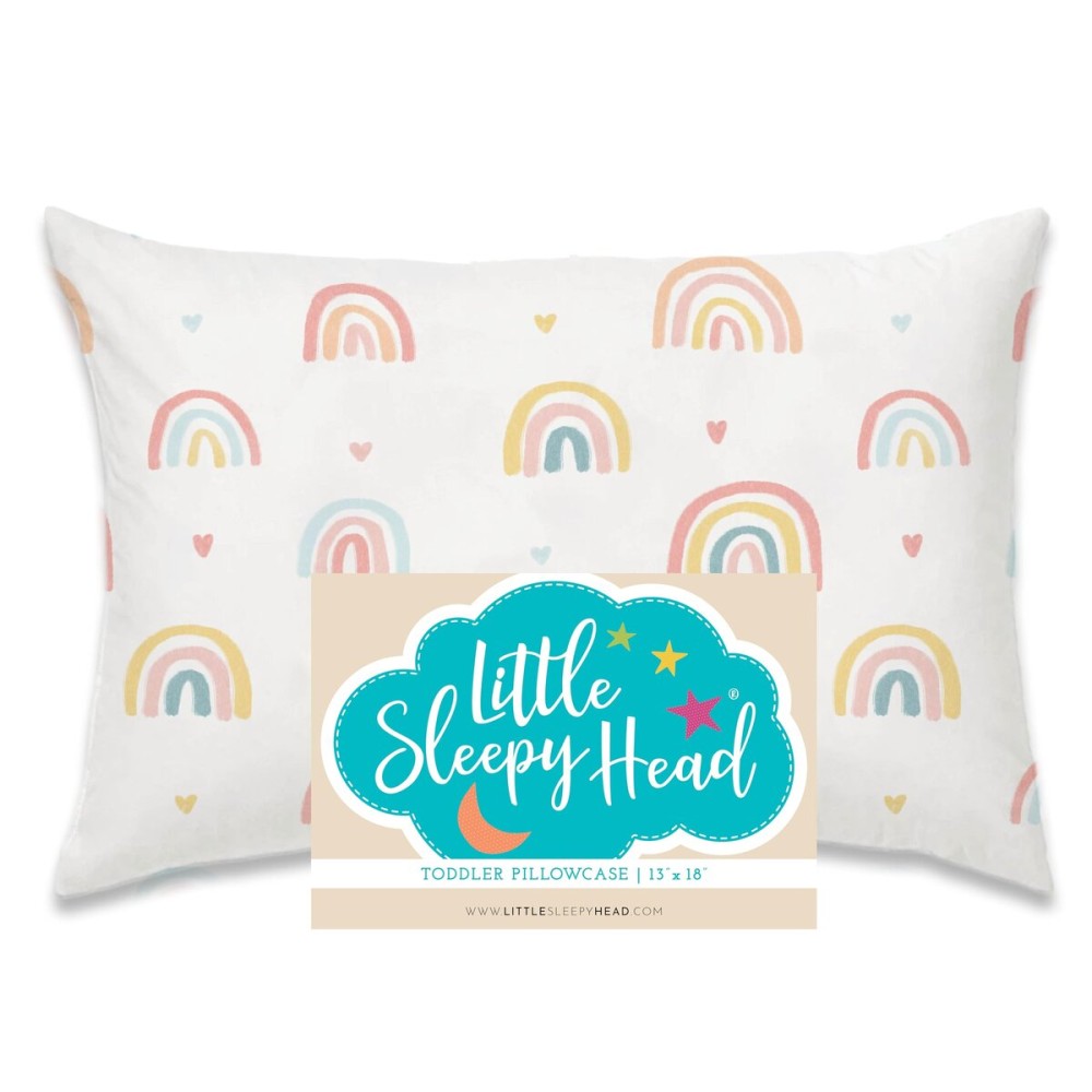 Little Sleepy Head Toddler Pillowcase, 100% Cotton & Hypoallergenic Pillow Case for Toddler Pillow, Snug Fit Envelope Pillowcase, 13x18 Pillowcase, Pilllow Sold Separately (Rainbows)