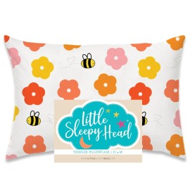 Little Sleepy Head Toddler Pillowcase, 100% Cotton & Hypoallergenic Pillow Case for Toddler Pillow, Snug Fit Envelope Pillowcase, 13x18 Pillowcase, Pilllow Sold Separately (Bee Happy)