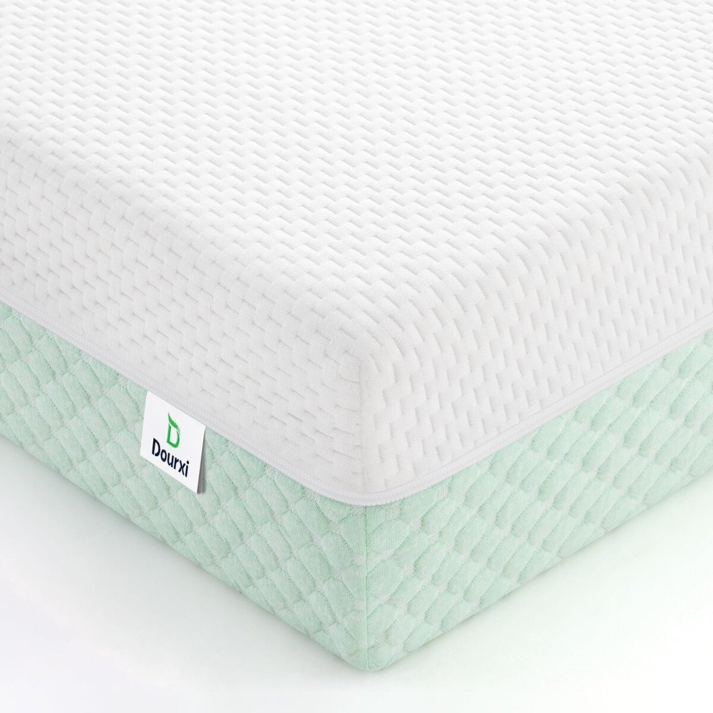 Dourxi Crib Mattress, Dual Sided Comfort Memory Foam Toddler Bed Mattress, Triple-Layer Breathable Premium Baby Mattress for Infant and Toddler w/Removable Outer Cover - White&Green