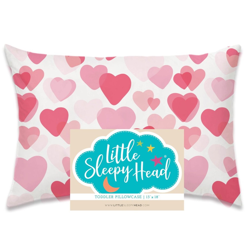 Little Sleepy Head Toddler Pillowcase, 100% Cotton & Hypoallergenic Pillow Case for Toddler Pillow, Snug Fit Envelope Pillowcase, 13x18 Pillowcase, Pilllow Sold Separately (Hearts Pink)