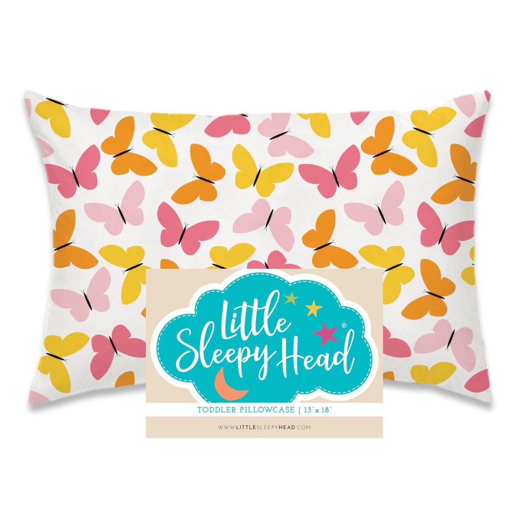 Little Sleepy Head Toddler Pillowcase, 100% Cotton & Hypoallergenic Pillow Case for Toddler Pillow, Snug Fit Envelope Pillowcase, 13x18 Pillowcase, Pilllow Sold Separately (Butterflies)