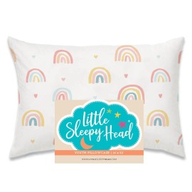 Little Sleepy Head Youth Pillow Case - 100% Made Cotton & Hypoallergenic Pillow Case - Snug Fit Envelope Pillowcase Enclosure - Youth Pillow 16x22 Size - (Rainbows) Design Travel Pillow Cover
