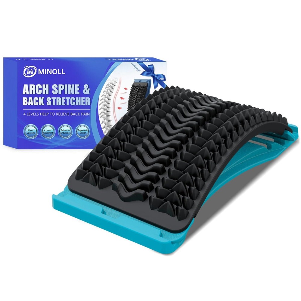 MINOLL Back Stretcher for Lower Back Pain Relief, 4 Level Adjustable Arch Lumbar Back Cracker Board, Back Cracking Device, Back Massager for Scoliosis, Spine Decompression Support - Dark Blue