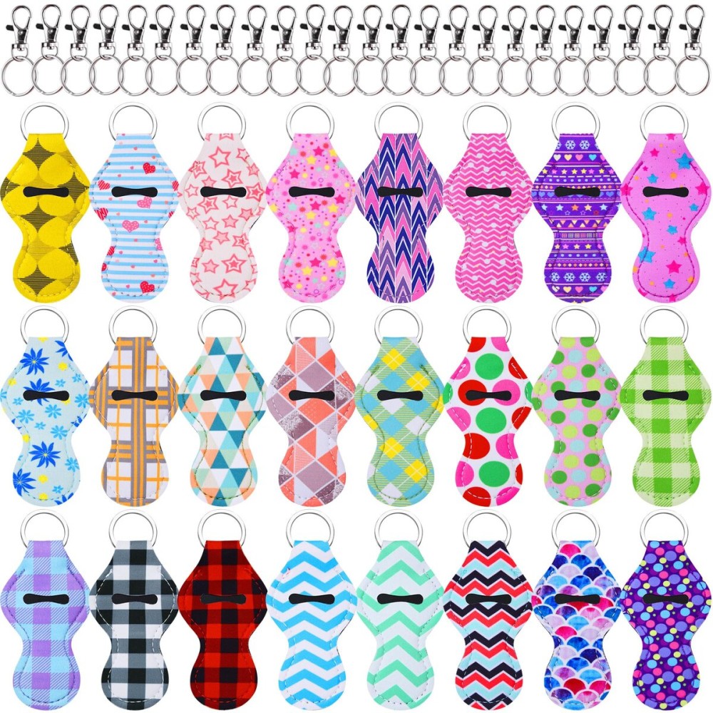 Duufin 24 Pieces Chapstick Holder Keychains Lipstick Holder Keychains Lip Balm Holder with 24 Pieces Metal Clip Cords Suitable for Chapstick Tracker and Safeguard, 24 Lively Color