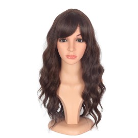 Medium Long Brown Wavy Wigs For Women Synthetic Full Hair Wigs With Bangs For Daily Use (brown)