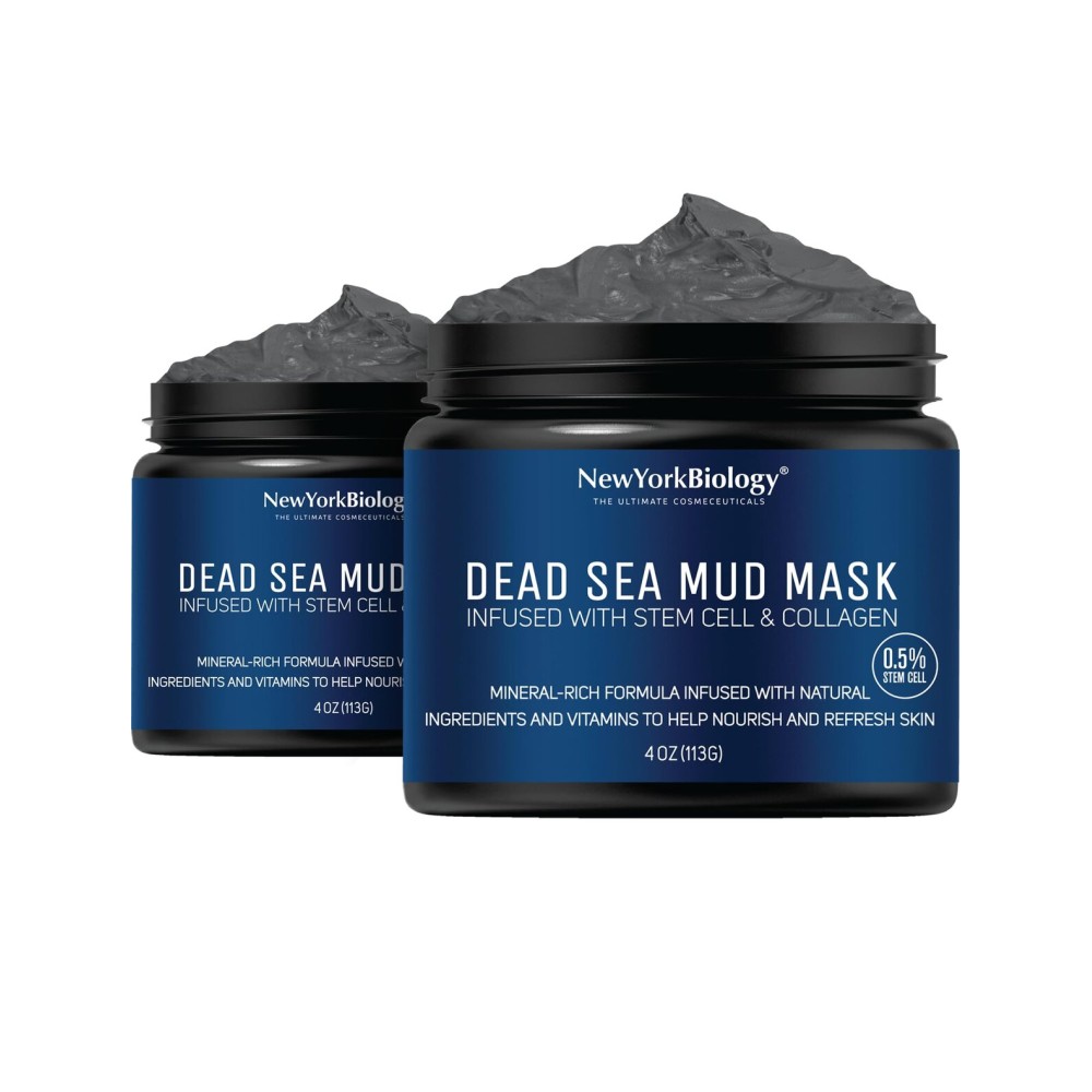New York Biology Dead Sea Mud Mask for Face, Body | with Stem Cell and Collagen | Spa Quality Pore Refiner for Oily Skin | Natural Skincare for Women, Men | Tighten Skin | 4 oz (Pack of 2)